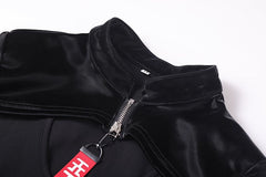Anime Style Black and White Witch Spandex PU Leather Short Dress with Bust Zipper-17