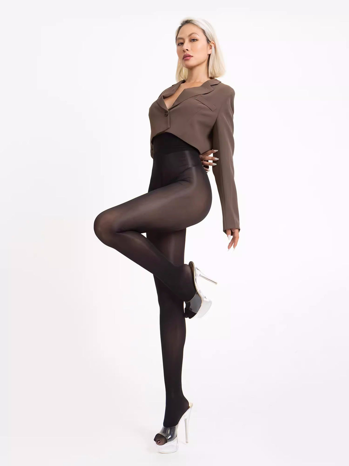 20D Crotchless High Waist Pantyhose Nylon Tights-4