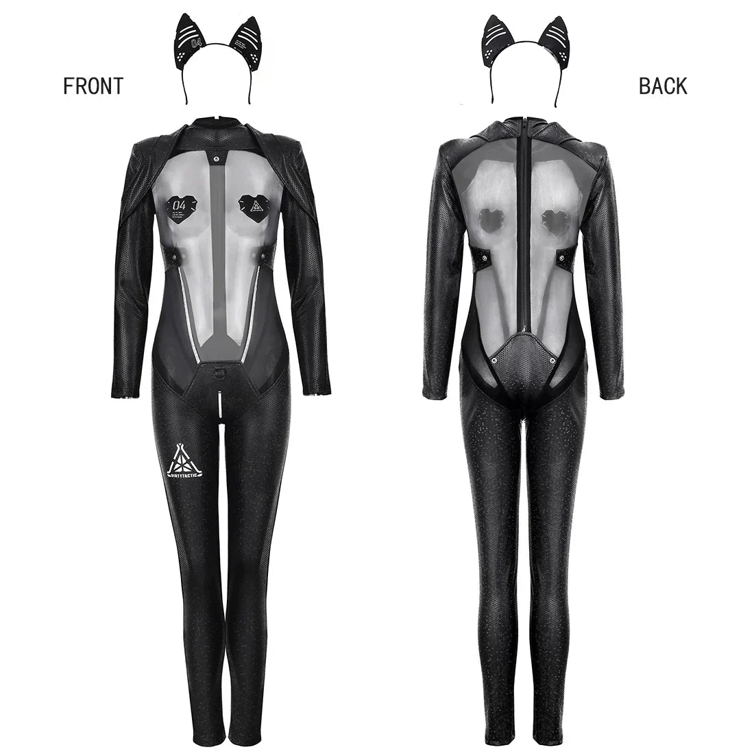 Tactical Anime Girl PU Leather Sheer Mesh Sexy Open Crotch Cosplay Full Bodysuit Costume-2