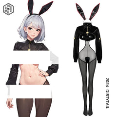 Bunny Girl Sexy Cute Costume PU Jacket Sheer Stockings Cosplay Lingerie Set-1