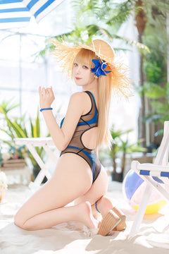 Anime Tropical Style One-piece Swimsuit with Mesh Sheer Overlay Summer Swimwear-6