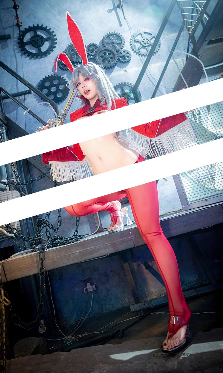 Wild Bunny Cow Girl PU Leather Jacket Sheer Sexy Ligerie Cosplay Costume Set-4