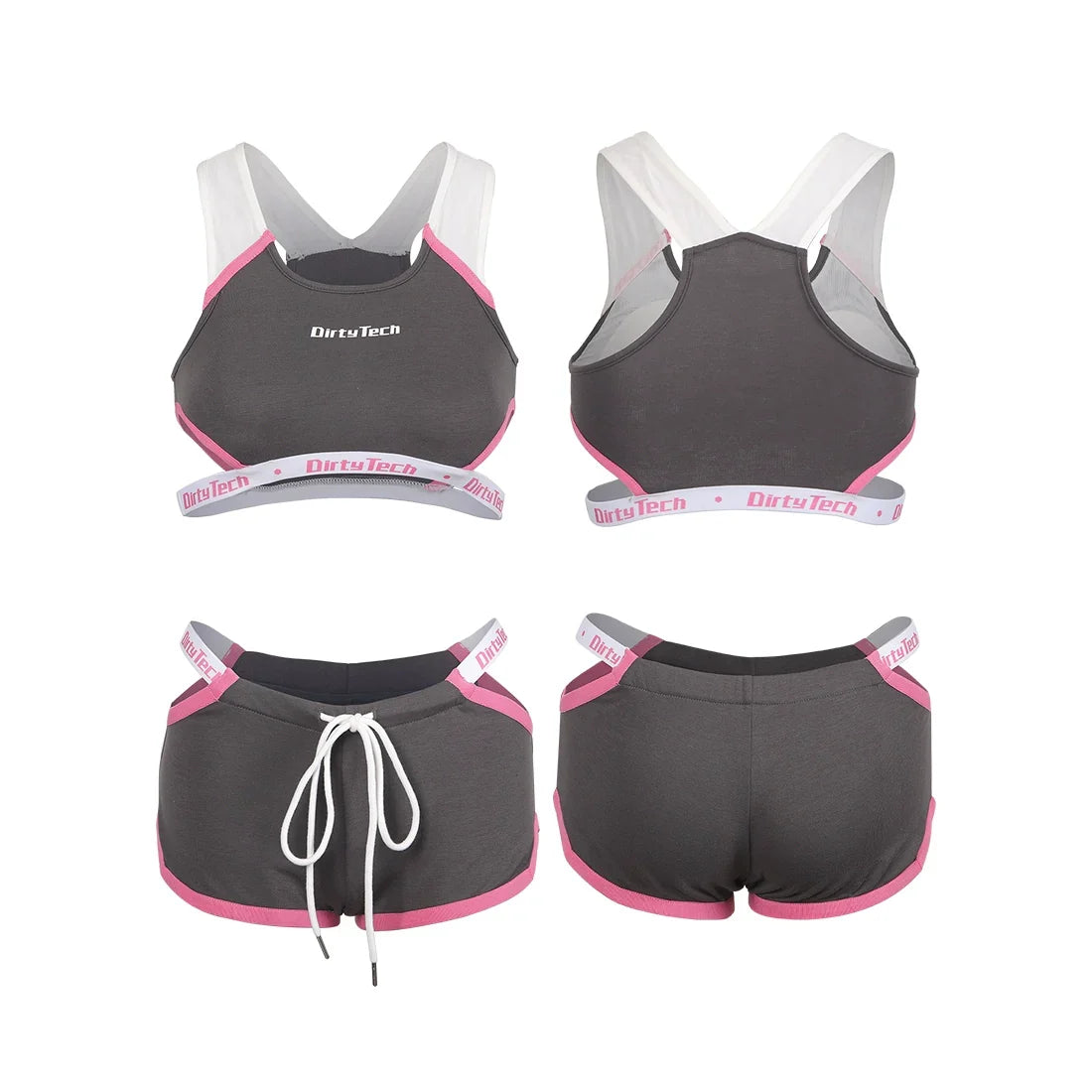 Anime Style Boxing Running Sexy Sports Activewear Set Hollow Tank Top with Shorts-5
