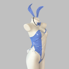 Bunny Girl PU Leather See Through Cosplay Bodysuit Costume Lingerie with Stockings-4