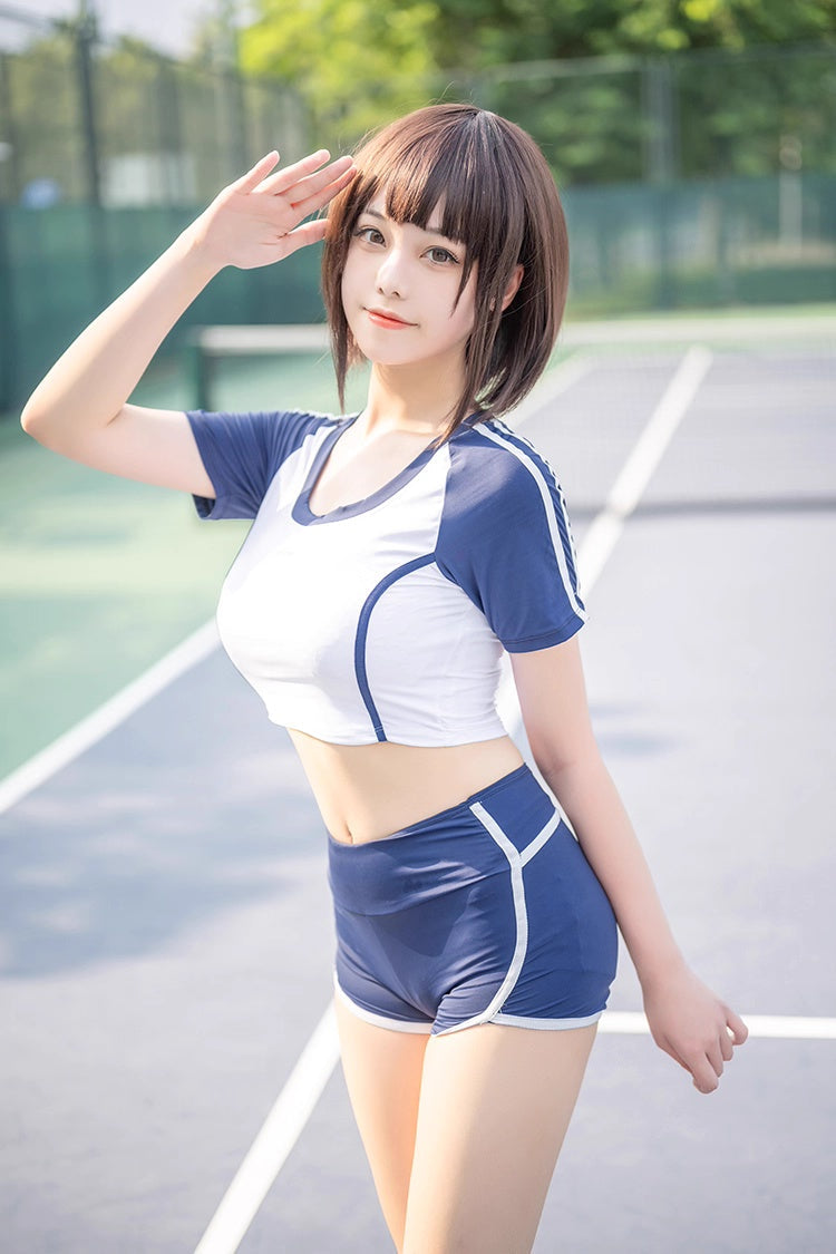 Anime Style 3-Piece Short Gymnastics Uniform Volleyball Sports Activewear-5