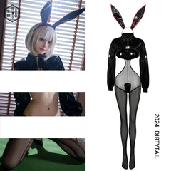 Bunny Girl Sexy Cute Costume PU Jacket Sheer Stockings Cosplay Lingerie Set-6