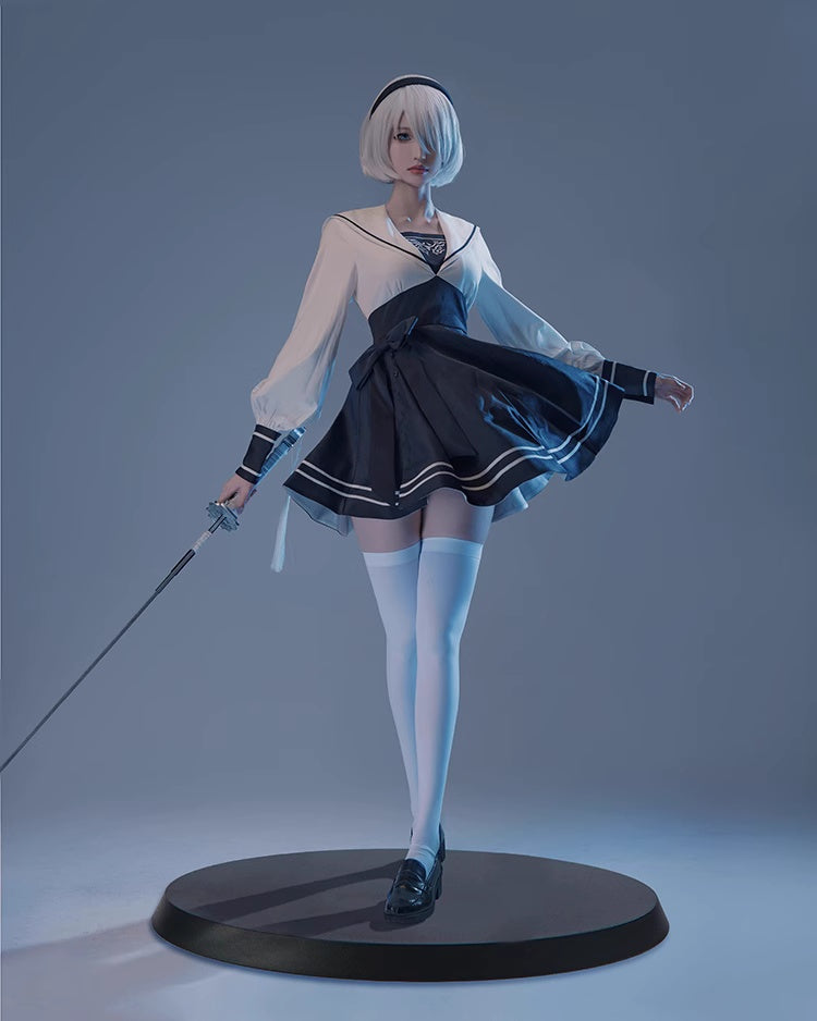 2B Cosplay Dress Halloween Costume Set Anime Sailor Style Costume-2