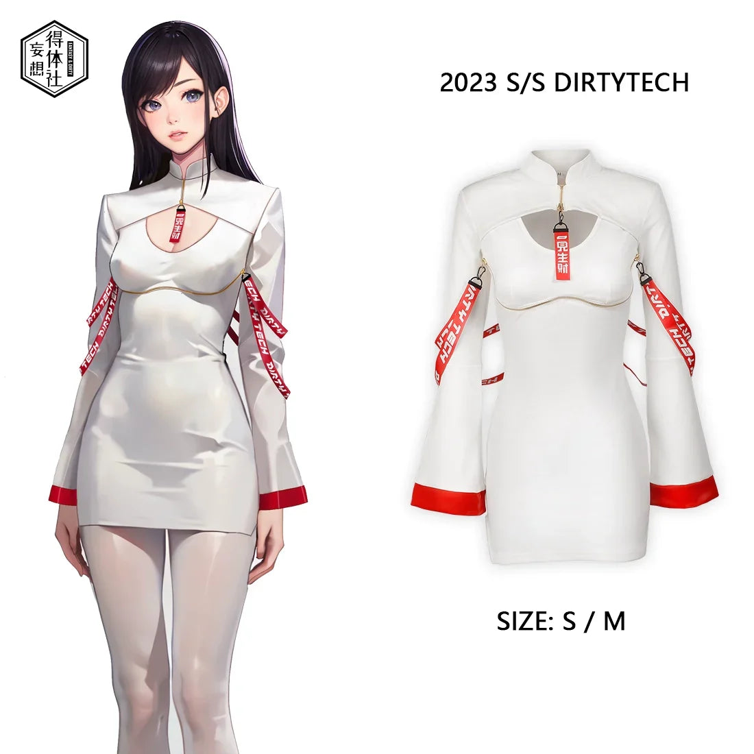 Anime Style Black and White Witch Spandex PU Leather Short Dress with Bust Zipper-11