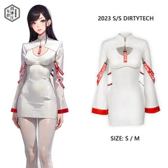 Anime Style Black and White Witch Spandex PU Leather Short Dress with Bust Zipper-11