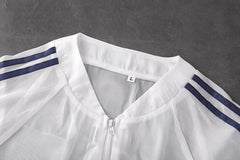 Anime Style Blue Spandex One-piece Swimsuit with Sheer Crop Jacket and Stockings-12