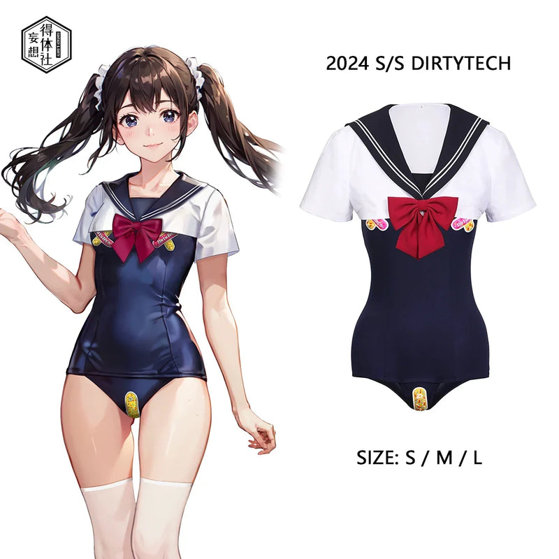 Japanese Anime Sailor Style Two-Piece Uniform Swimsuit Set with Bandage Design-1
