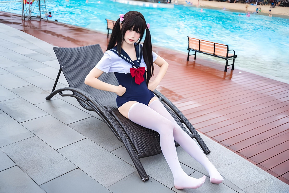 Japanese Anime Sailor Style Two-Piece Uniform Swimsuit Set with Bandage Design-10