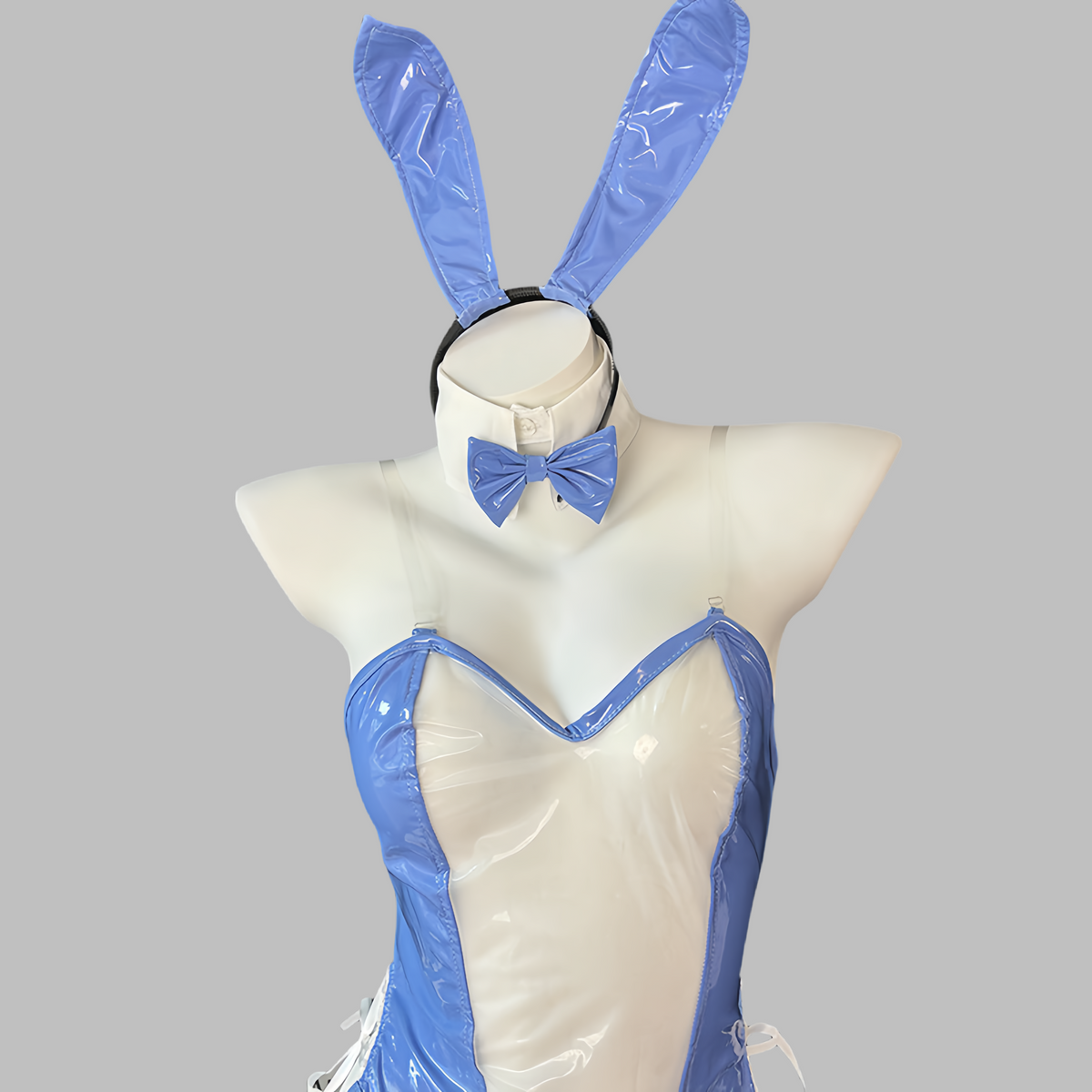 Bunny Girl PU Leather See Through Cosplay Bodysuit Costume Lingerie with Stockings-5