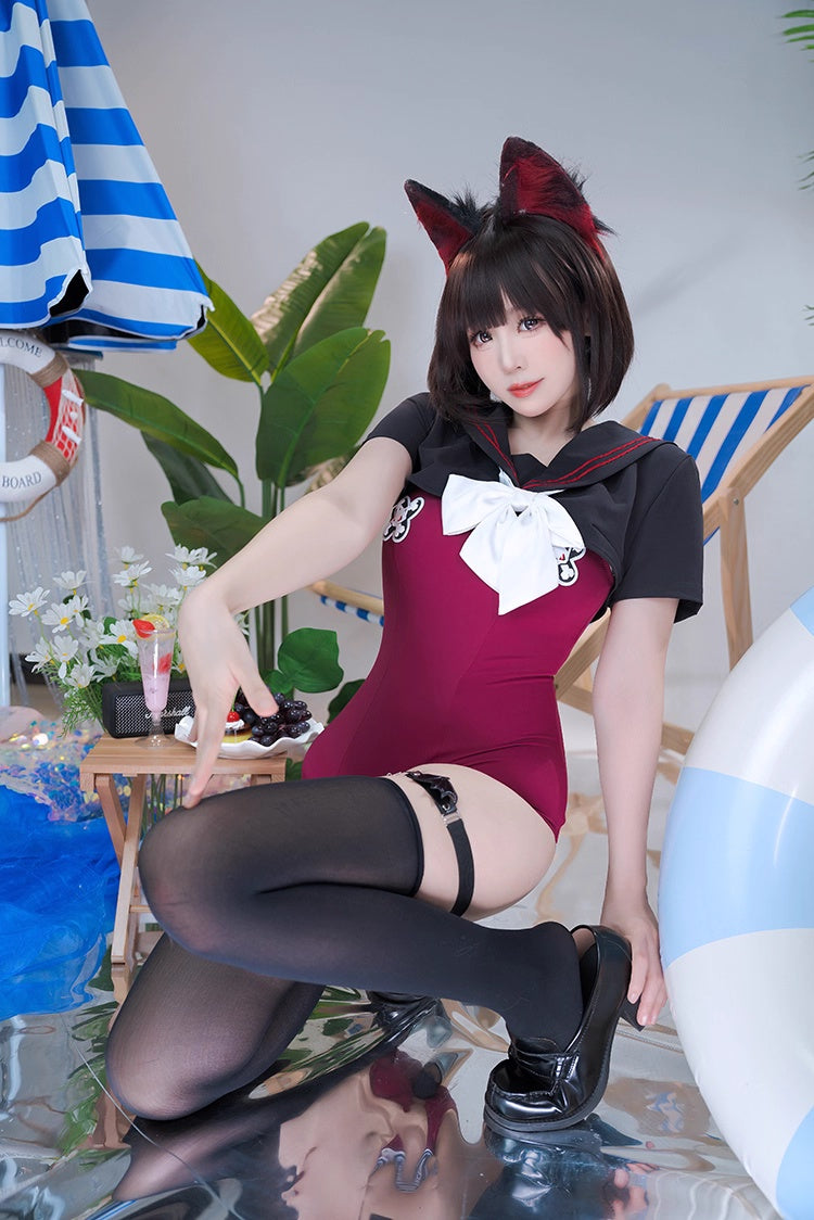 Japanese Anime Sailor Style Two-Piece Uniform Swimsuit Set with Bandage Design-6
