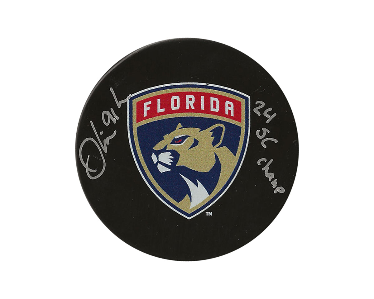 Oliver Ekman-Larsson Autographed Florida Panthers Souvenir Model Puck Inscribed "24 SC Champ"-1
