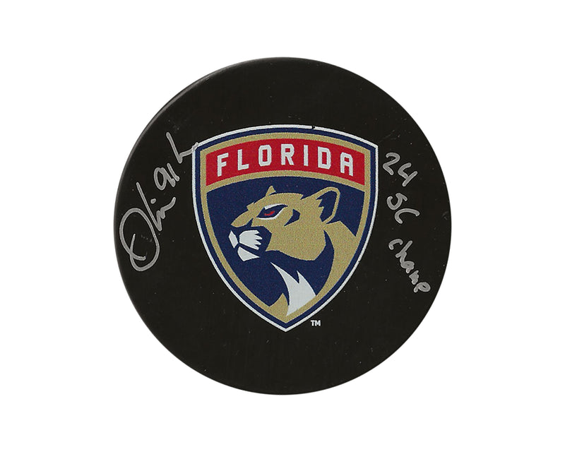 Oliver Ekman-Larsson Autographed Florida Panthers Souvenir Model Puck Inscribed "24 SC Champ"-1