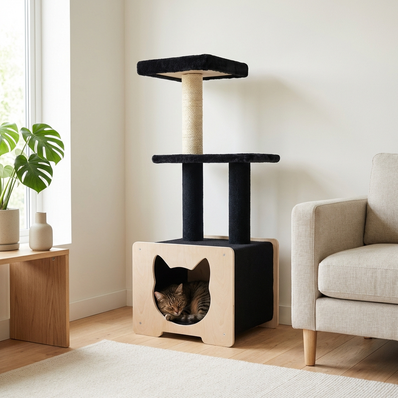 Hut Hideout - Deluxe 3-Level Cat Tree-1
