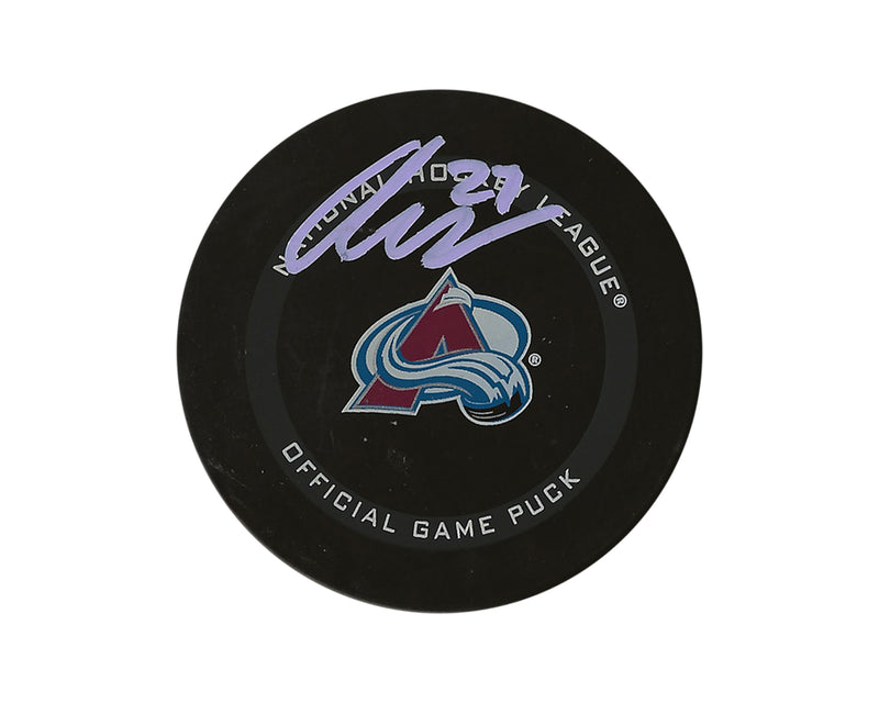 Palet de match officiel de l'Avalanche du Colorado autographié par Oskar Olausson-1