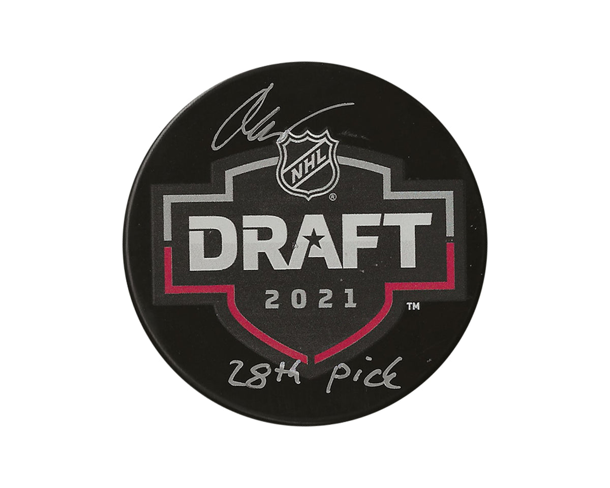 Oskar Olausson Autographed 2021 NHL Draft Puck Inscribed "28th Pick"-1