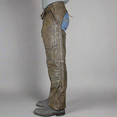 Open Road Men's Distressed Brown 4 Pocket Premium Leather Chaps-4