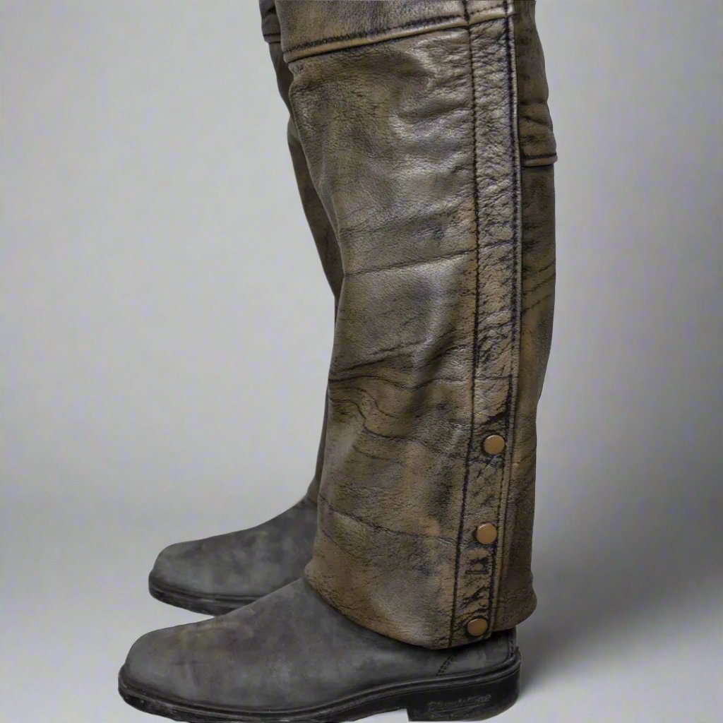 Open Road Men's Distressed Brown 4 Pocket Premium Leather Chaps-5