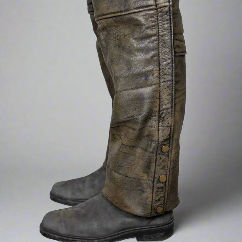 Open Road Men's Distressed Brown 4 Pocket Premium Leather Chaps-5