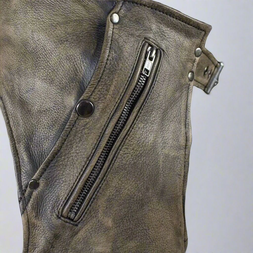 Open Road Men's Distressed Brown 4 Pocket Premium Leather Chaps-7