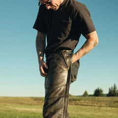 Open Road Men's Distressed Brown 4 Pocket Premium Leather Chaps-1