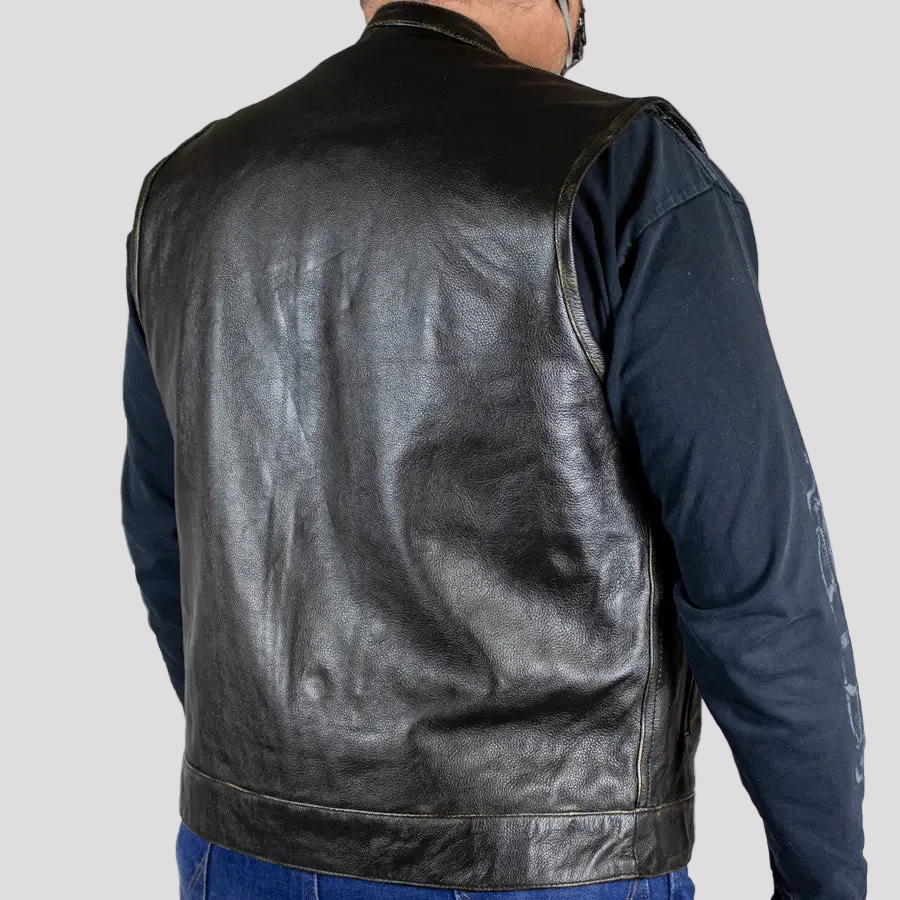 Open Road Men's Distressed Leather Club Vest | Premium Cowhide Riding Vest-3