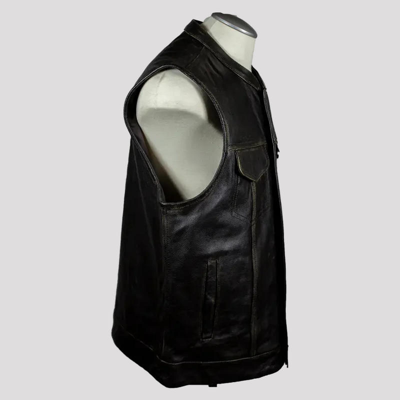 Open Road Men's Distressed Leather Club Vest | Premium Cowhide Riding Vest-4
