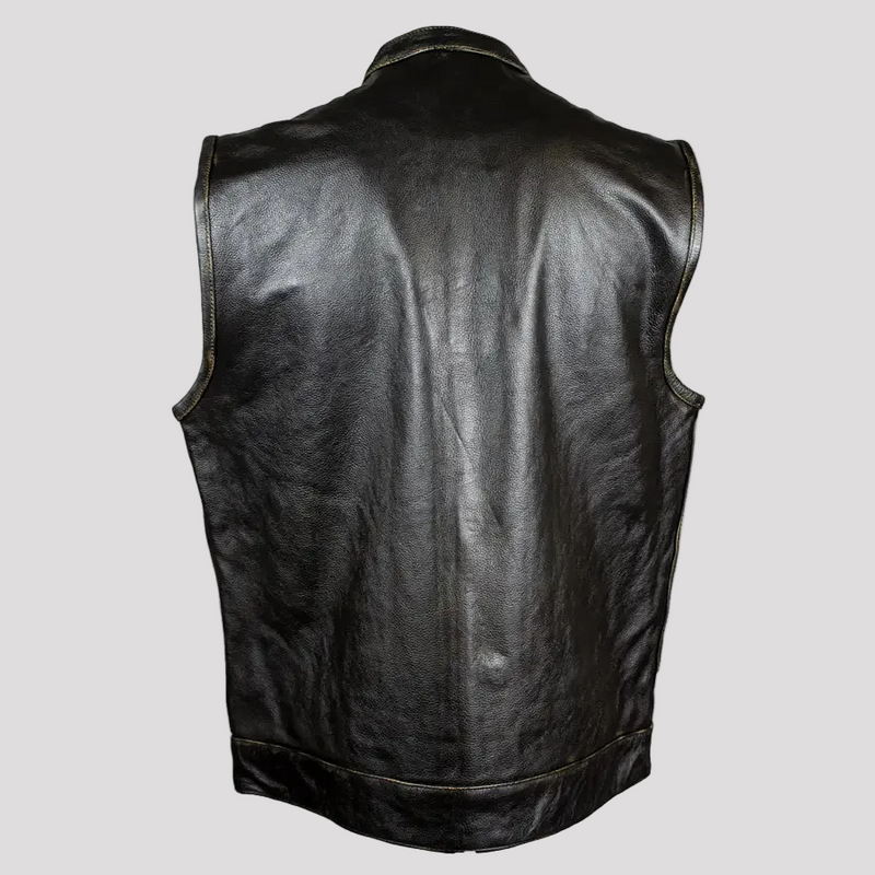 Open Road Men's Distressed Leather Club Vest | Premium Cowhide Riding Vest-5