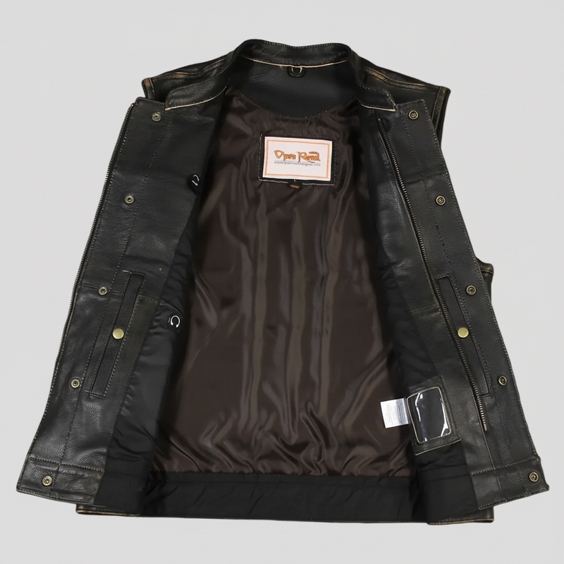 Open Road Men's Distressed Leather Club Vest | Premium Cowhide Riding Vest-6