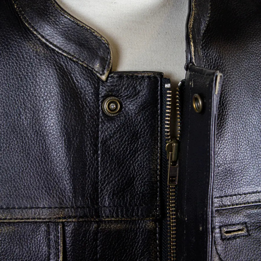 Open Road Men's Distressed Leather Club Vest | Premium Cowhide Riding Vest-7