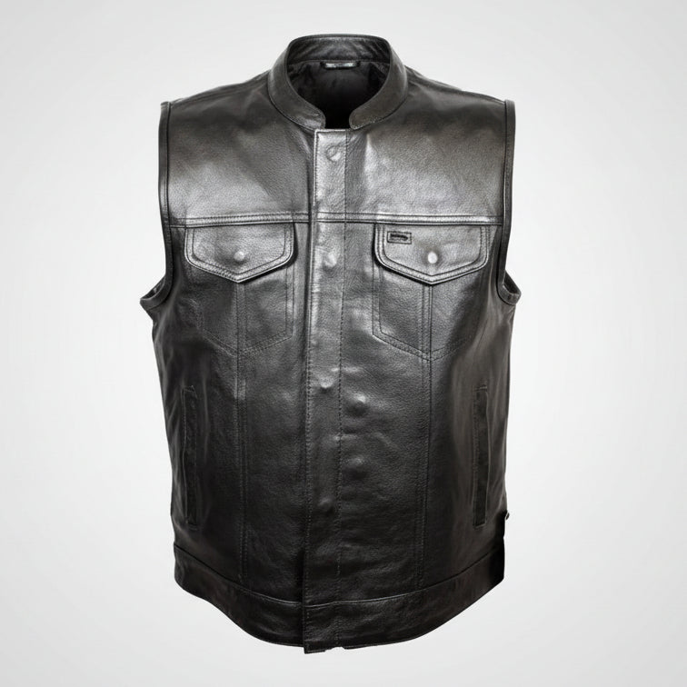 Open Road Men's Flannel Lined Leather Club Vest-1