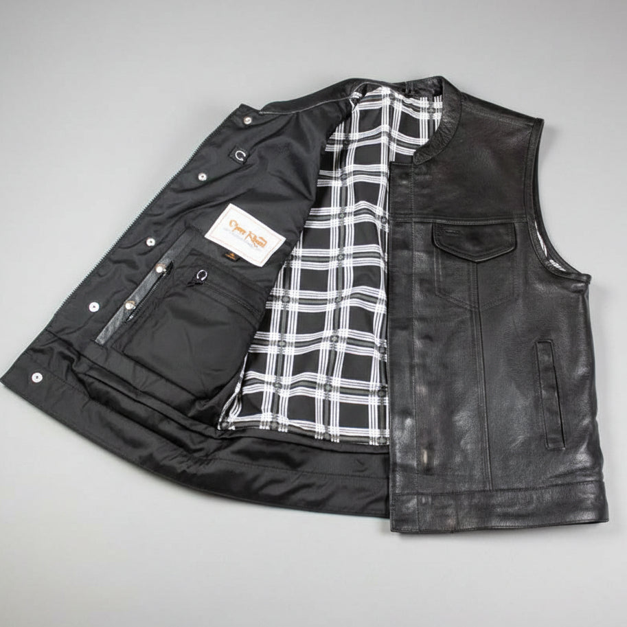 Open Road Men's Flannel Lined Leather Club Vest-3