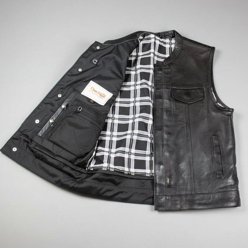 Open Road Men's Flannel Lined Leather Club Vest-3
