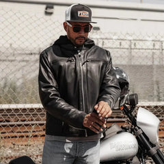 Open Road Men's Hooded Leather Motorcycle Jacket-1