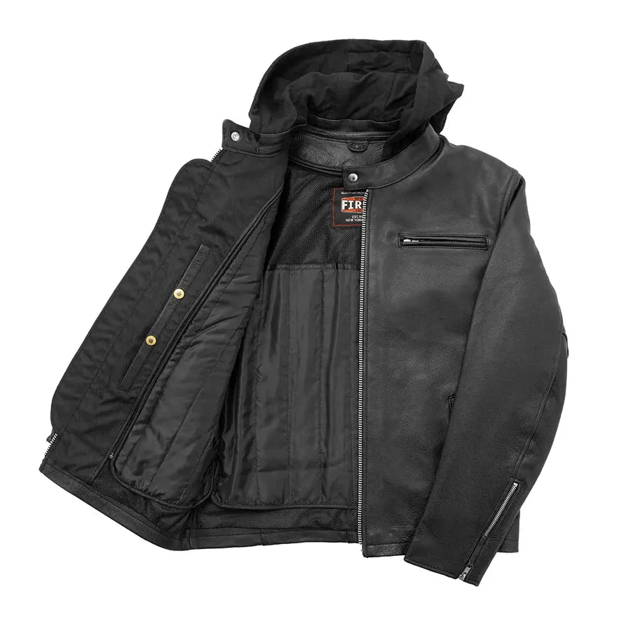Open Road Men's Hooded Leather Motorcycle Jacket-7