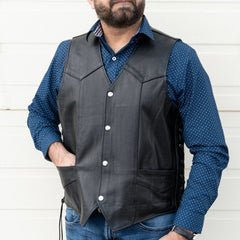 Men’s Buffalo Leather Biker Vest. Adjustable Side Lace Vest-1
