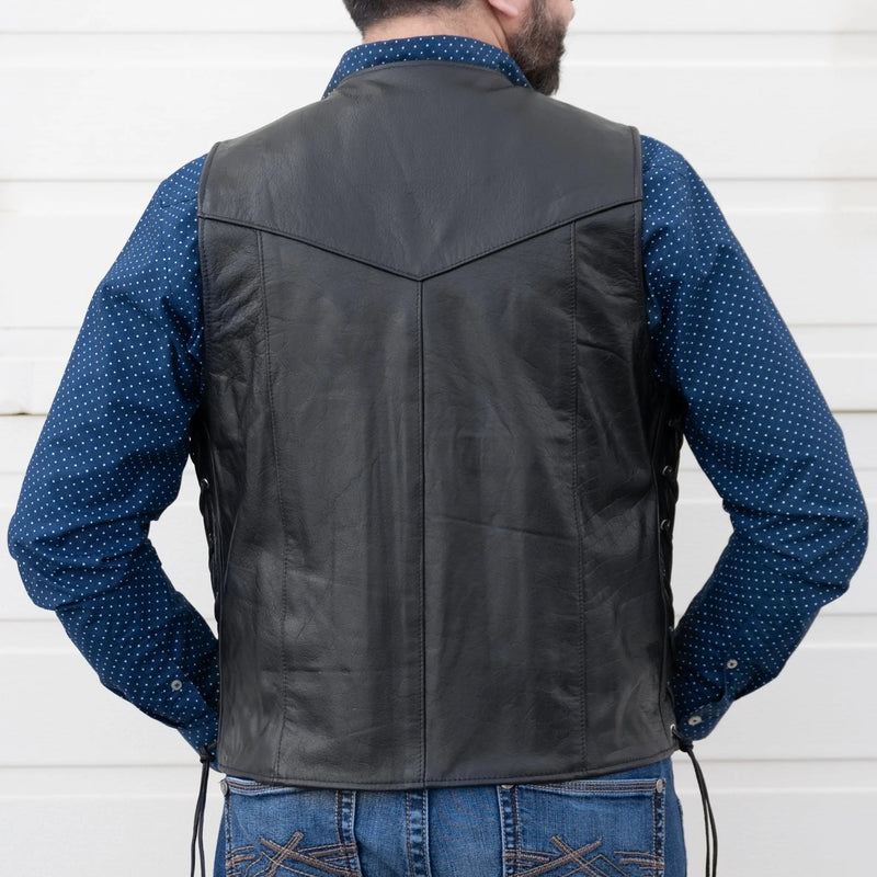Men’s Buffalo Leather Biker Vest. Adjustable Side Lace Vest-2