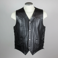 Men’s Buffalo Leather Biker Vest. Adjustable Side Lace Vest-3