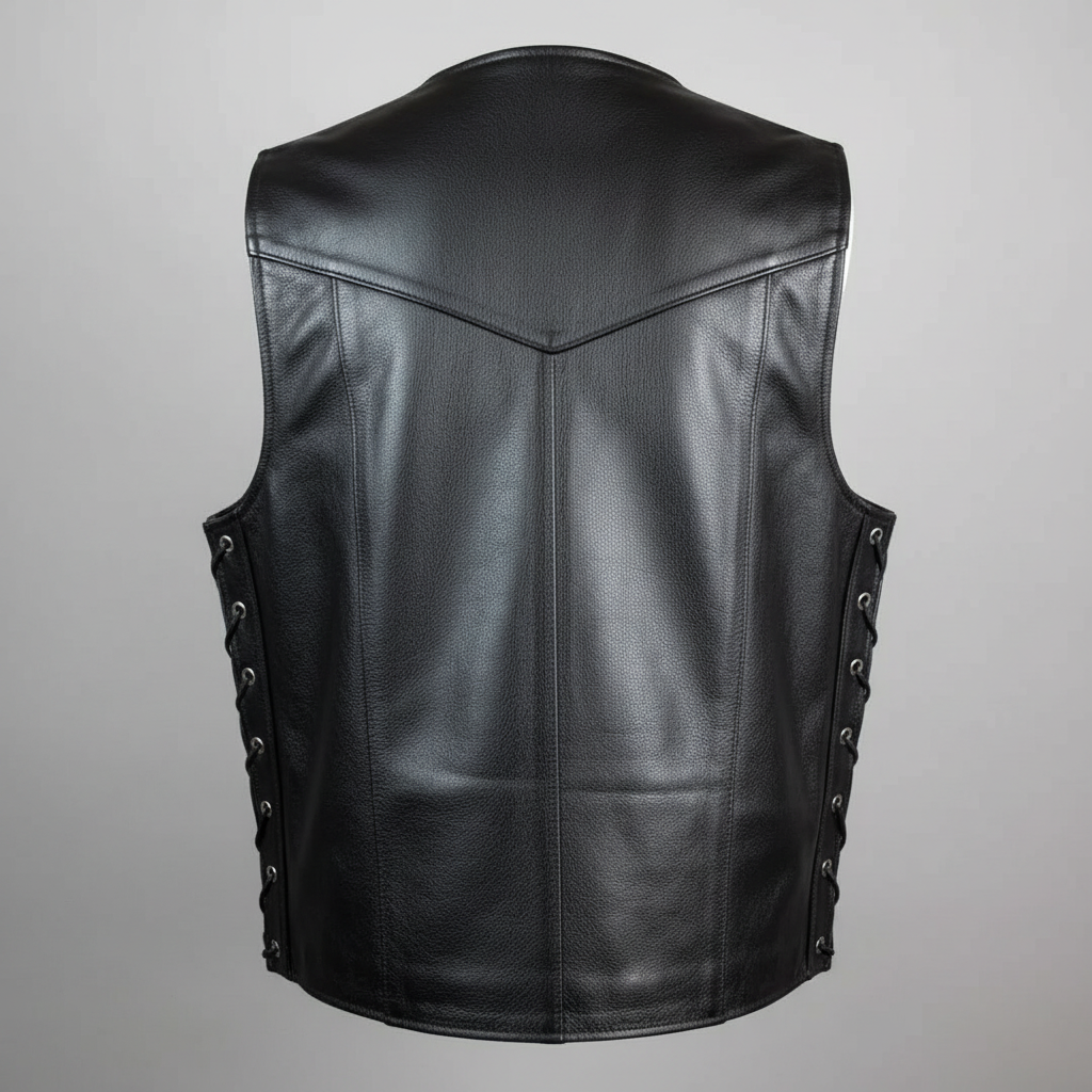 Men’s Buffalo Leather Biker Vest. Adjustable Side Lace Vest-5