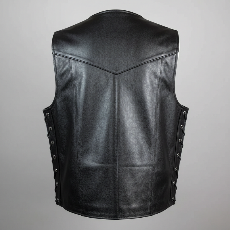 Men’s Buffalo Leather Biker Vest. Adjustable Side Lace Vest-5