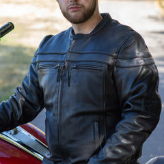 Open Road Men's Maverick Leather Motorcycle Jacket-3