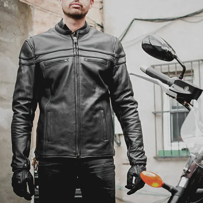 Open Road Men's Maverick Leather Motorcycle Jacket-4