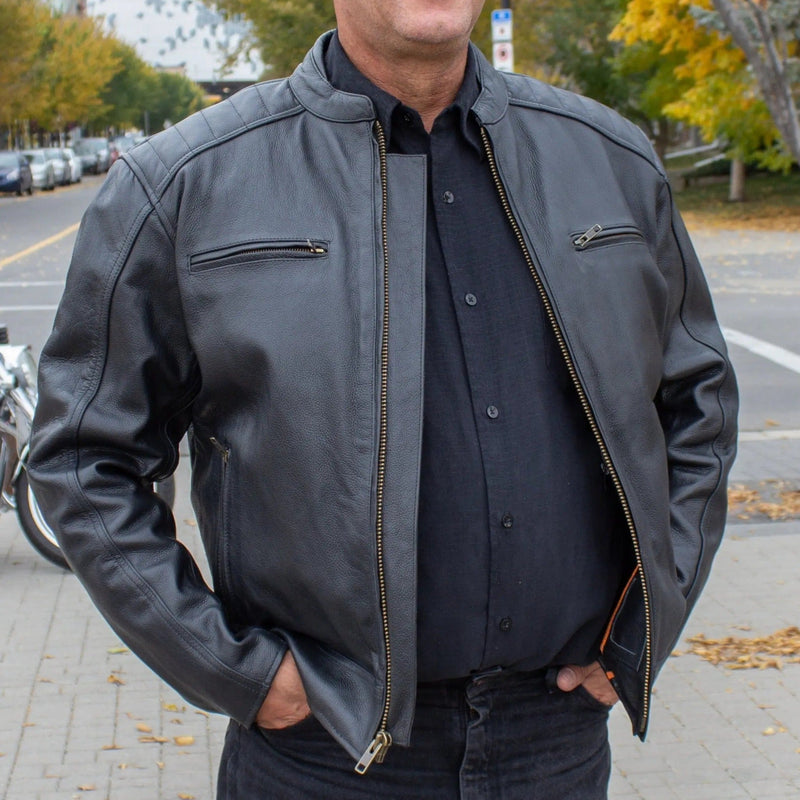 Open Road Men's Ribbed Padding Leather Motorcycle Jacket-1