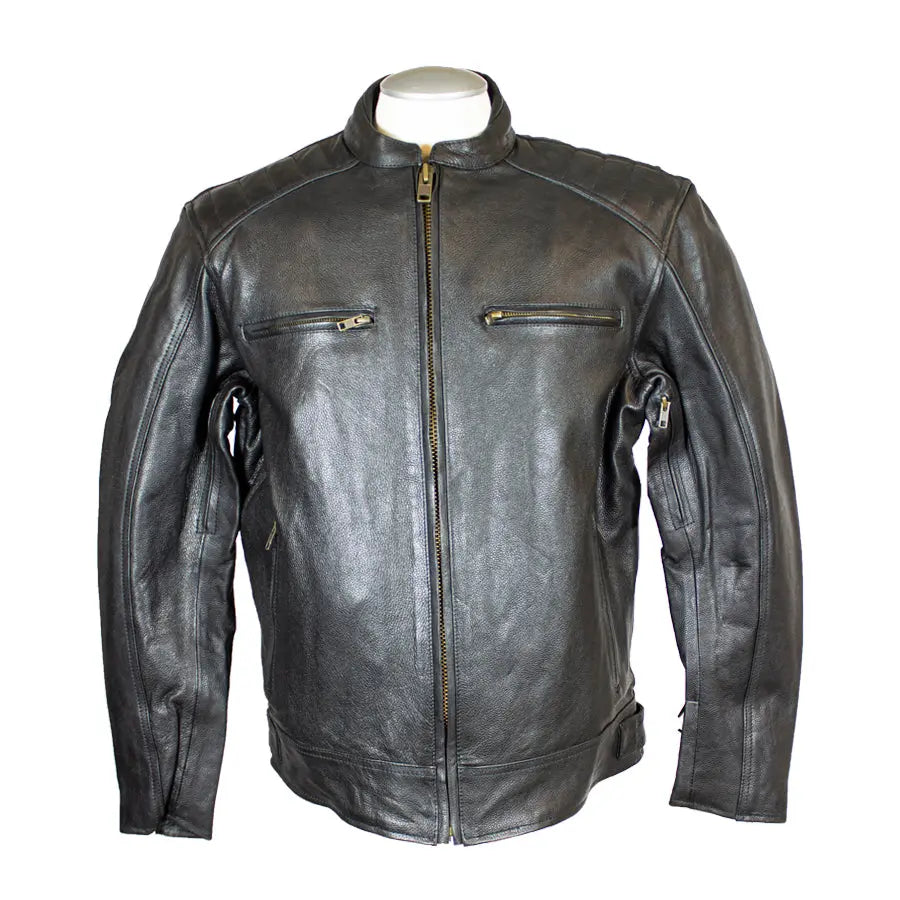 Open Road Men's Ribbed Padding Leather Motorcycle Jacket-3