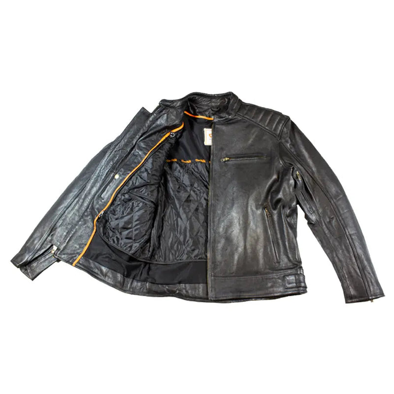 Open Road Men's Ribbed Padding Leather Motorcycle Jacket-5