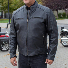Open Road Men's Ribbed Padding Leather Motorcycle Jacket-2