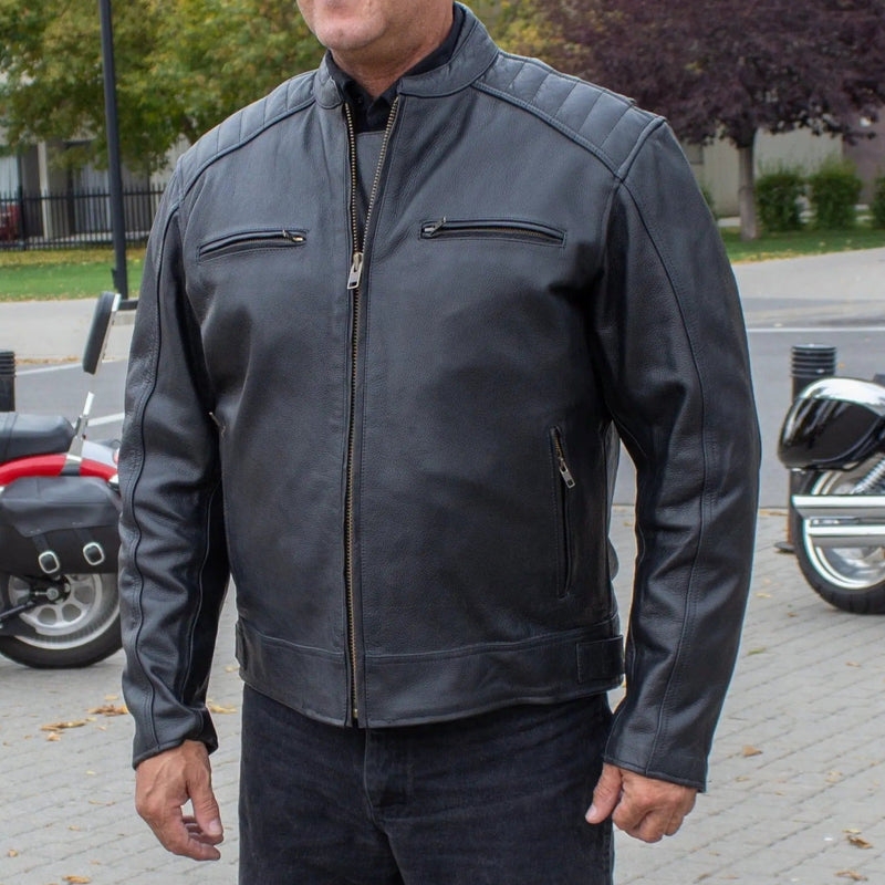 Open Road Men's Ribbed Padding Leather Motorcycle Jacket-2